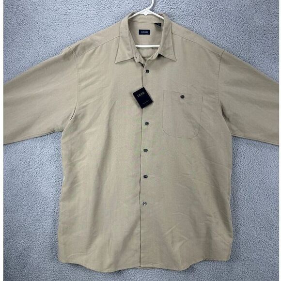 Izod Button Down Shirt Adult XL Brown Long Sleeve‎ Pocket Casual Logo Mens NEW - Picture 1 of 7